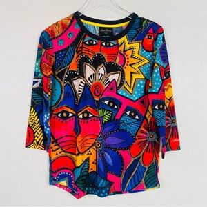 Laurel Burch Cat Garden 3/4 Sleeve Tee Size L